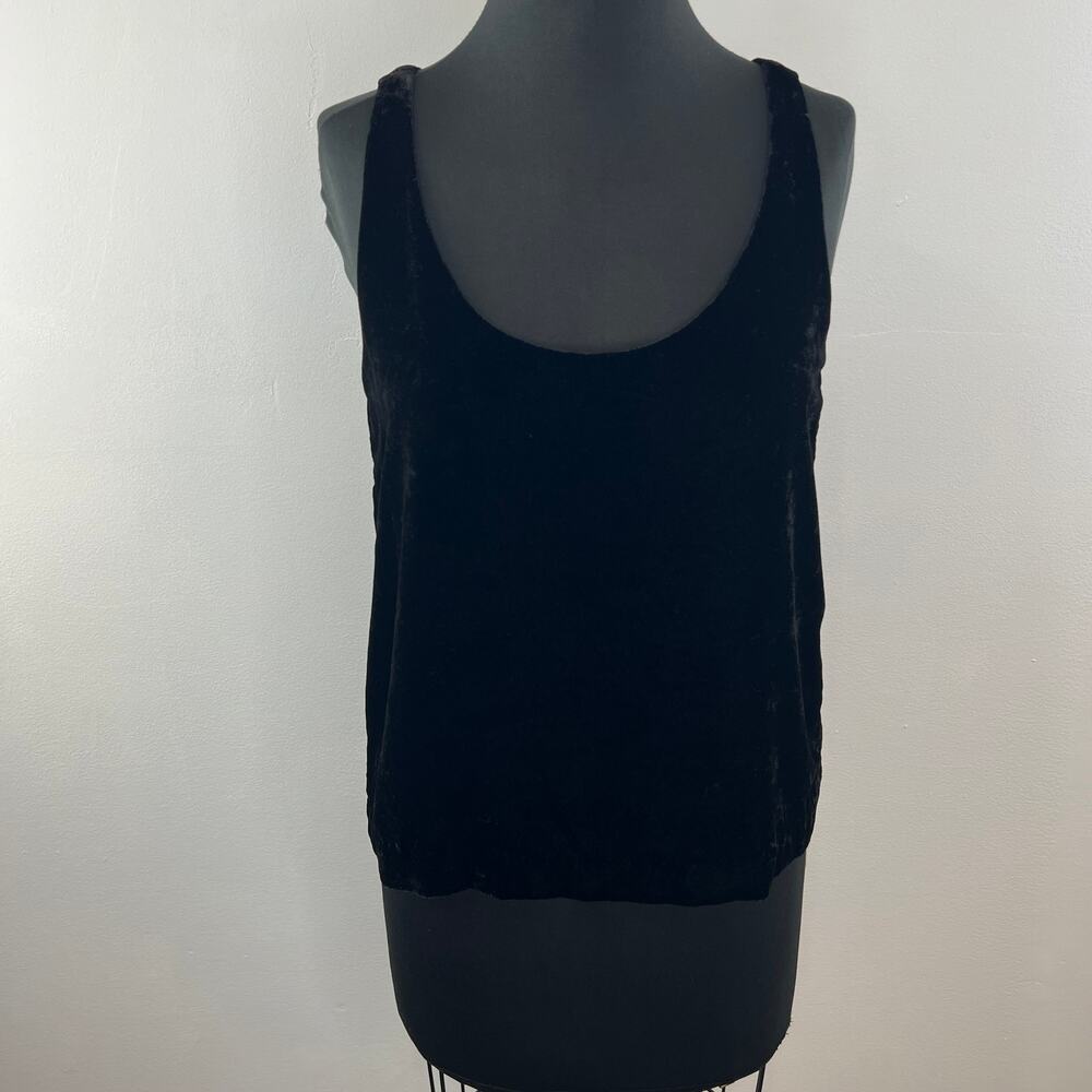 J.Crew Black Velvet Tank Top J4925 Viscose Blend Sleeveless Scoop Neck Lined 4 - Picture 2 of 9